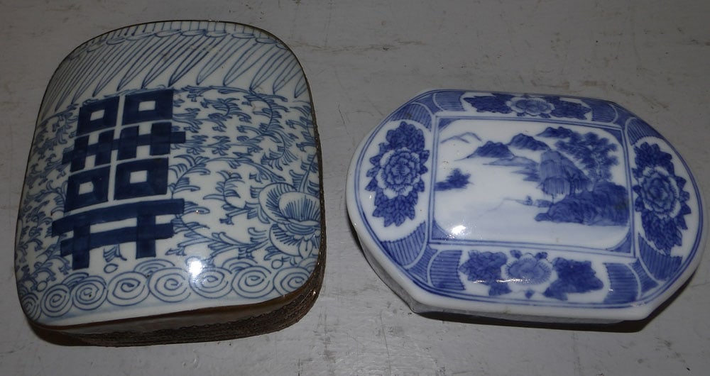 Two Oriental Porcelain Boxes, (One with Silver Plate Base) (1 of 2)