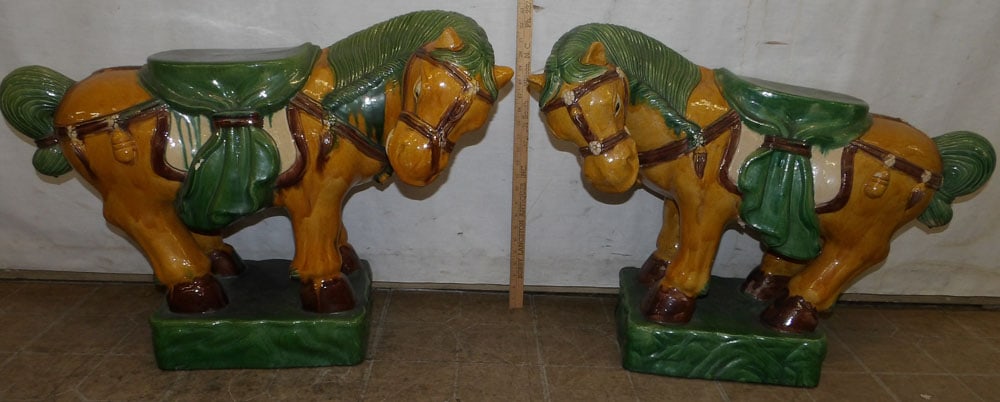 Pair of Chinese Pottery Horse Garden Seats (1 of 9)