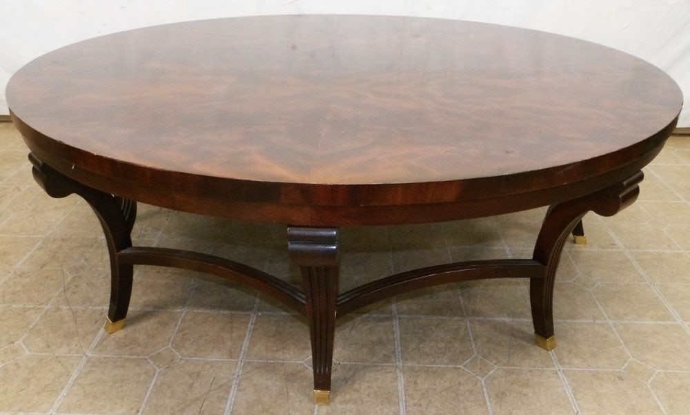 Round Burl Mahogany Cocktail Table with Brass Feet (1 of 5)