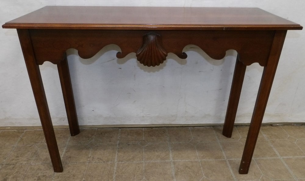 Cherry Console by Sheppard: Cherry Console by Sheppard. 42" W 16" D 30 1/4" H "ALL DESCRIPTIONS AND ANY CONDITION STATEMENT GIVEN BY LANGSTON AUCTION GALLERY ARE STRICTLY OPINIONS AND LANGSTON'S SHALL HAVE NO RESPONSIBILITY FOR 