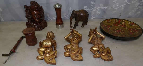 lot of carved wood oriental items