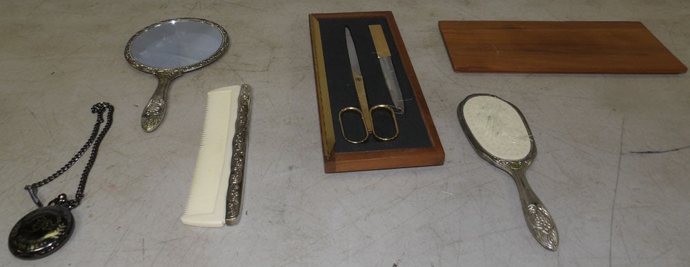 silver plated dresser items and Solingen letter opener and scissors in original box (1 of 7)