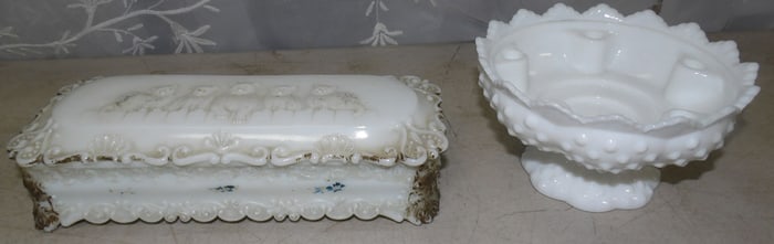 two pieces of milk glass