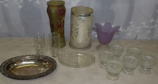lot of glass and silverplated items