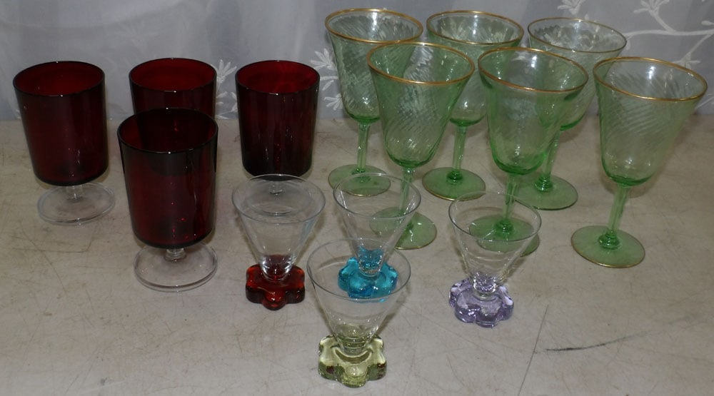 lot of colored glass stemware (1 of 3)