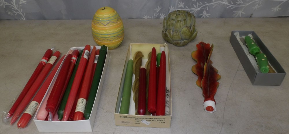lot of candles: lot of candles. "ALL DESCRIPTIONS AND ANY CONDITION STATEMENT GIVEN BY LANGSTON AUCTION GALLERY ARE STRICTLY OPINIONS AND LANGSTON'S SHALL HAVE NO RESPONSIBILITY FOR ERRORS OR OMISSIONS. THE ABSENCE O