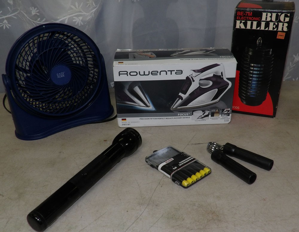 lot of electric household items and rolling crate: lot of electric household items and rolling crate. "ALL DESCRIPTIONS AND ANY CONDITION STATEMENT GIVEN BY LANGSTON AUCTION GALLERY ARE STRICTLY OPINIONS AND LANGSTON'S SHALL HAVE NO RESPONSIBILITY FOR
