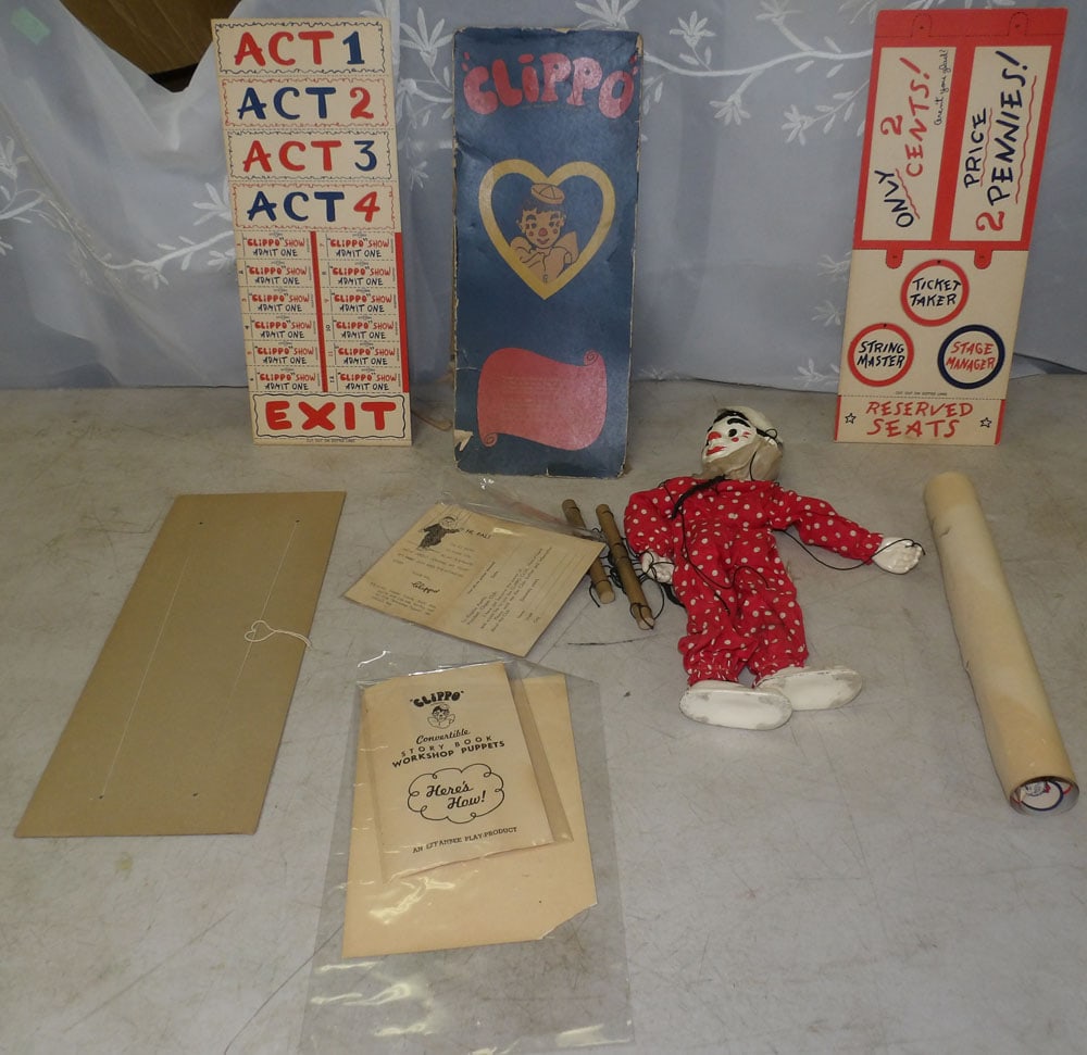 lot of vintage puppets and poster: lot of vintage puppets and poster. "ALL DESCRIPTIONS AND ANY CONDITION STATEMENT GIVEN BY LANGSTON AUCTION GALLERY ARE STRICTLY OPINIONS AND LANGSTON'S SHALL HAVE NO RESPONSIBILITY FOR ERRORS OR OMISS