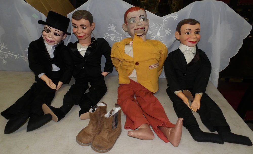 lot of ventriloquist dolls: lot of ventriloquist dolls. "ALL DESCRIPTIONS AND ANY CONDITION STATEMENT GIVEN BY LANGSTON AUCTION GALLERY ARE STRICTLY OPINIONS AND LANGSTON'S SHALL HAVE NO RESPONSIBILITY FOR ERRORS OR OMISSIONS. T