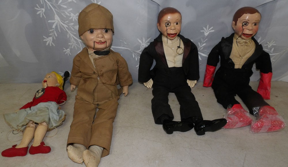 lot of ventriloquist dolls: lot of ventriloquist dolls. "ALL DESCRIPTIONS AND ANY CONDITION STATEMENT GIVEN BY LANGSTON AUCTION GALLERY ARE STRICTLY OPINIONS AND LANGSTON'S SHALL HAVE NO RESPONSIBILITY FOR ERRORS OR OMISSIONS. T