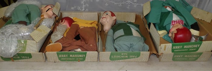 lot of ventriloquist dolls in original boxes