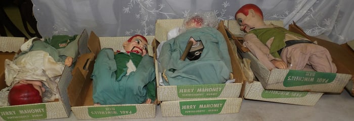 lot of ventriloquist dolls in original boxes
