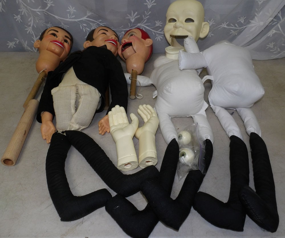 lot of ventriloquist doll parts: lot of ventriloquist doll parts. "ALL DESCRIPTIONS AND ANY CONDITION STATEMENT GIVEN BY LANGSTON AUCTION GALLERY ARE STRICTLY OPINIONS AND LANGSTON'S SHALL HAVE NO RESPONSIBILITY FOR ERRORS OR OMISSIO