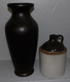 ceramic vase and stoneware whiskey jug