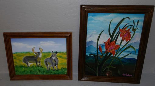 2 framed oil on boards