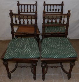 Set of Four Antique Walnut Cane Seat Side Chairs