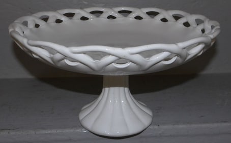 Milk Glass Open Work Compote