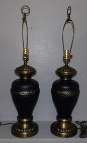 Pair of Painted Metal Urn Form Lamps