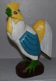 Painted Carved Wood Rooster