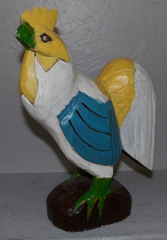 Painted Carved Wood Rooster (1 of 2)