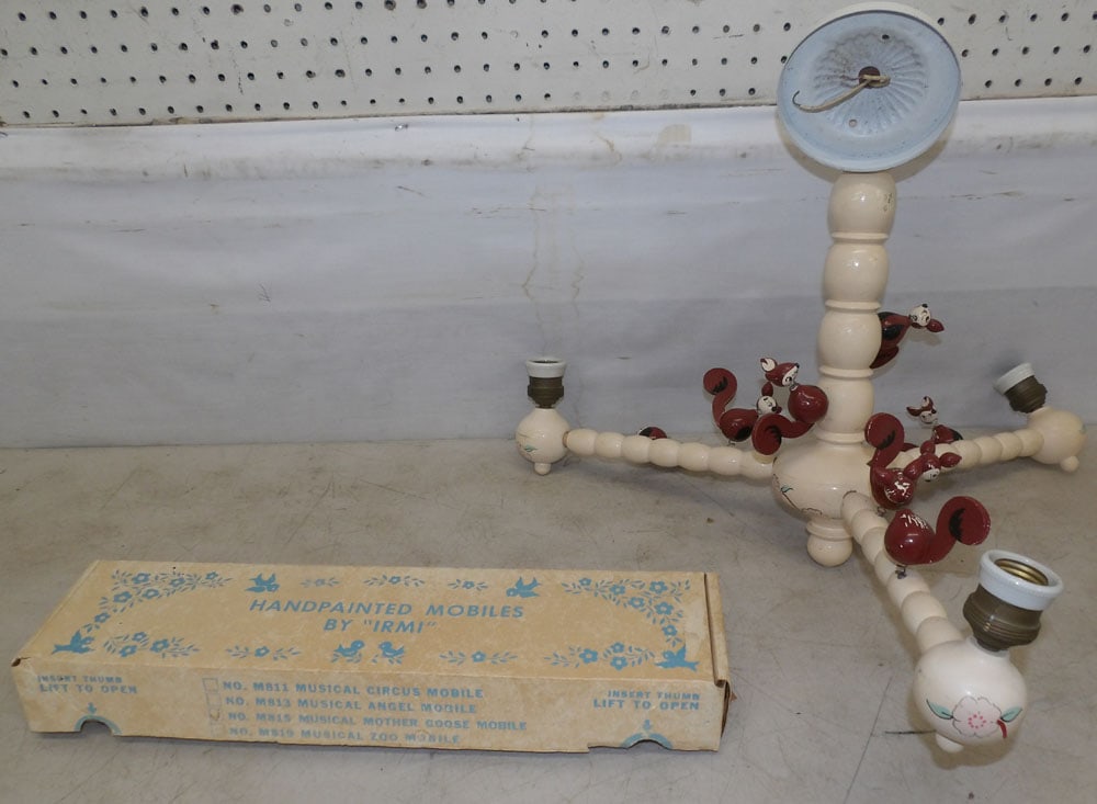 hand painted wood nursery room chandelier and accessories: hand painted wood nursery room chandelier and accessories. Up to 17 1/2" H "ALL DESCRIPTIONS AND ANY CONDITION STATEMENT GIVEN BY LANGSTON AUCTION GALLERY ARE STRICTLY OPINIONS AND LANGSTON'S SHALL HA