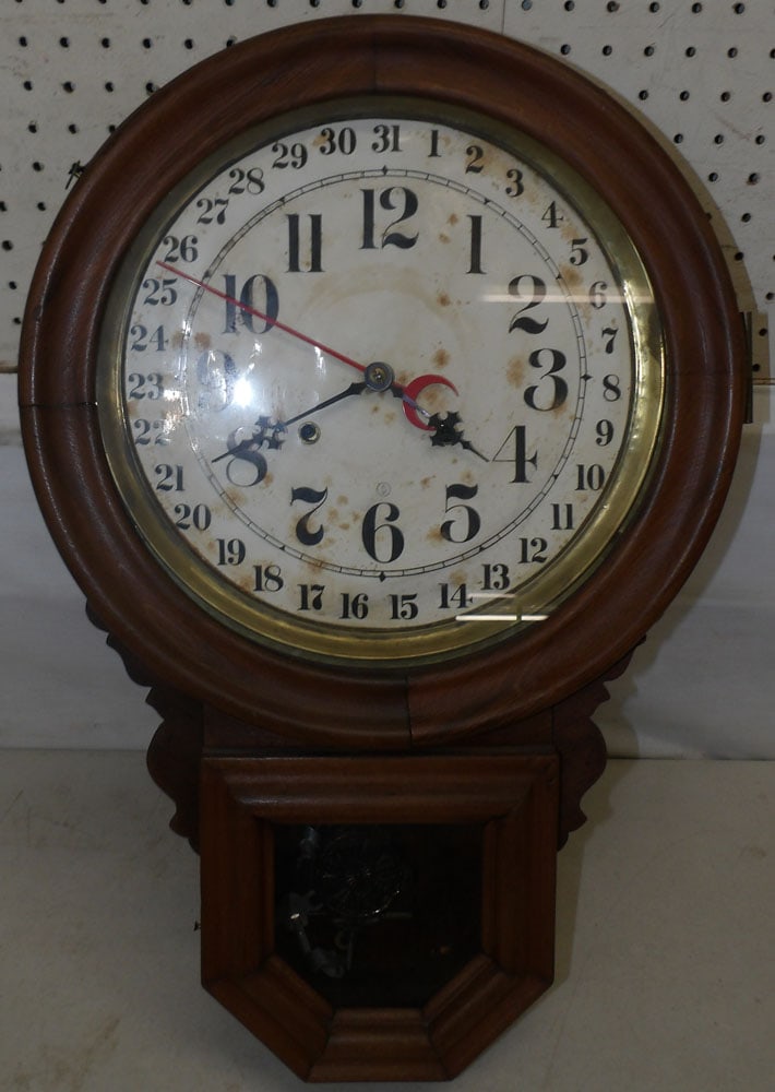 antique oak wall calendar clock by Seth Thomas (1 of 6)