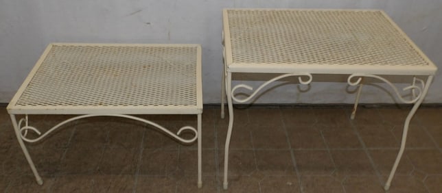 2 painted wrought iron outdoor tables