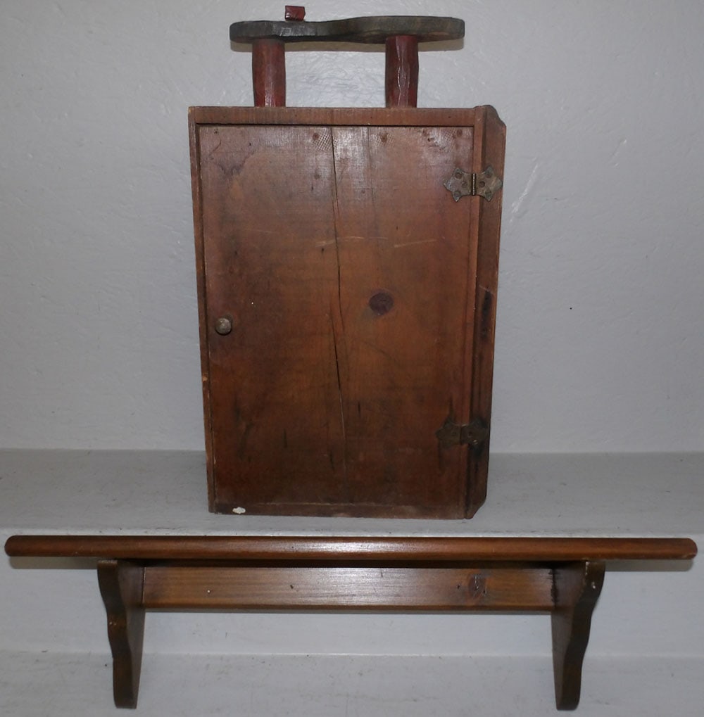 antique pine shoeshine stand and pine shelf (1 of 4)