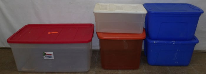 lot of plastic totes