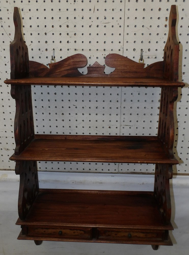 mahogany open work wall hanging shelf (1 of 3)