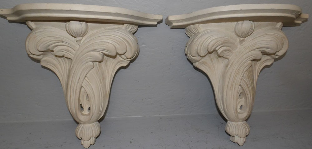 pair of painted carved wood wall brackets (1 of 4)