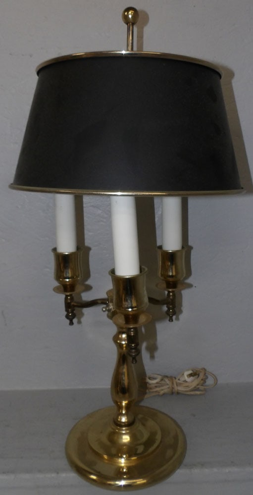 brass and painted metal shade bouillotte lamp (1 of 5)