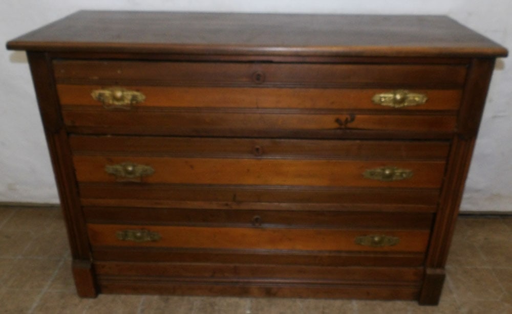 antique walnut three drawer chest (1 of 6)
