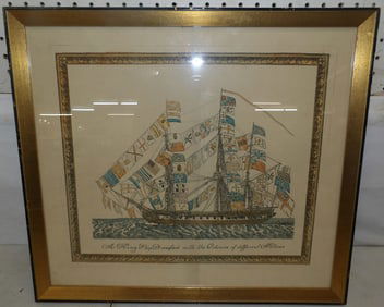 framed hand color engraving