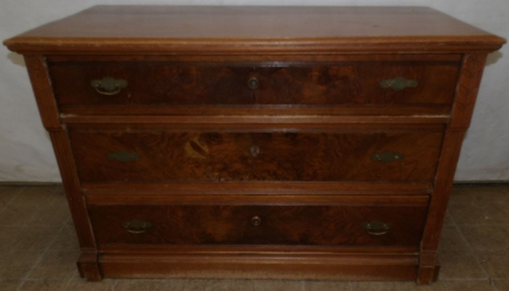 antique walnut three drawer chest (1 of 6)