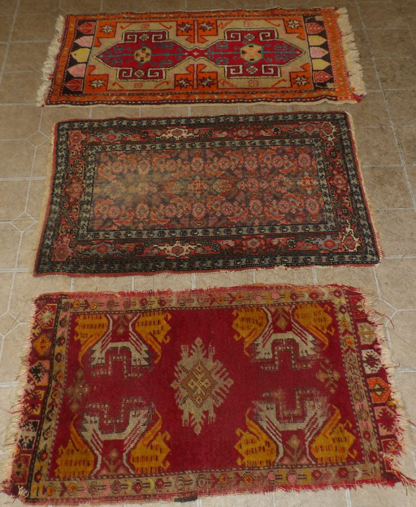 Lot of Antique Hand Made Rugs, (2' x 1' 9",  3' 4" x 1' 6") (1 of 5)