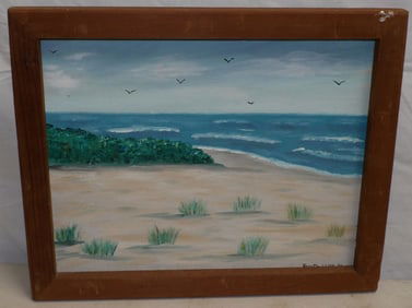 two framed oil on boards and framed walnut panel