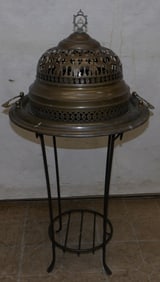 Antique Brass Brazier on Metal Stand