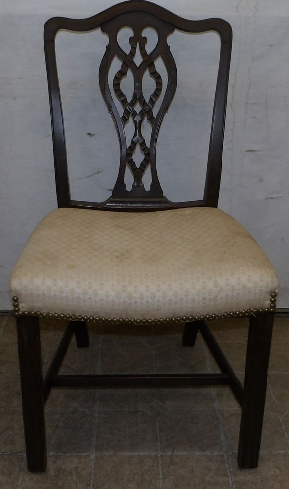 Carved Mahogany Straight Leg Side Chair: Carved Mahogany Straight Leg Side Chair . 37 1/4" H "ALL DESCRIPTIONS AND ANY CONDITION STATEMENT GIVEN BY LANGSTON AUCTION GALLERY ARE STRICTLY OPINIONS AND LANGSTON'S SHALL HAVE NO RESPONSIBILITY FO