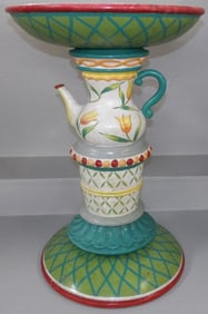 Three Piece Painted Resin Bird Bath