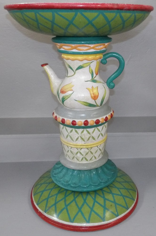 Three Piece Painted Resin Bird Bath (1 of 5)