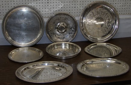 Lot of Eight Silver Plated Serving Trays