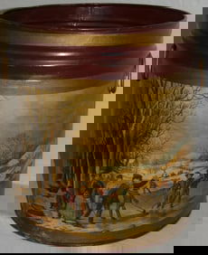 Painted Tole Metal Canister with Currier & Ives Winter Skating Scene