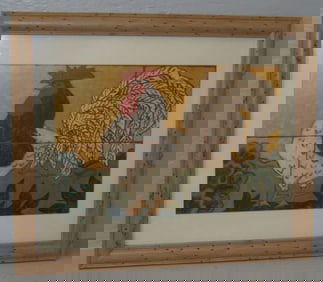 Framed Rooster Tile Form Print Artist Signed