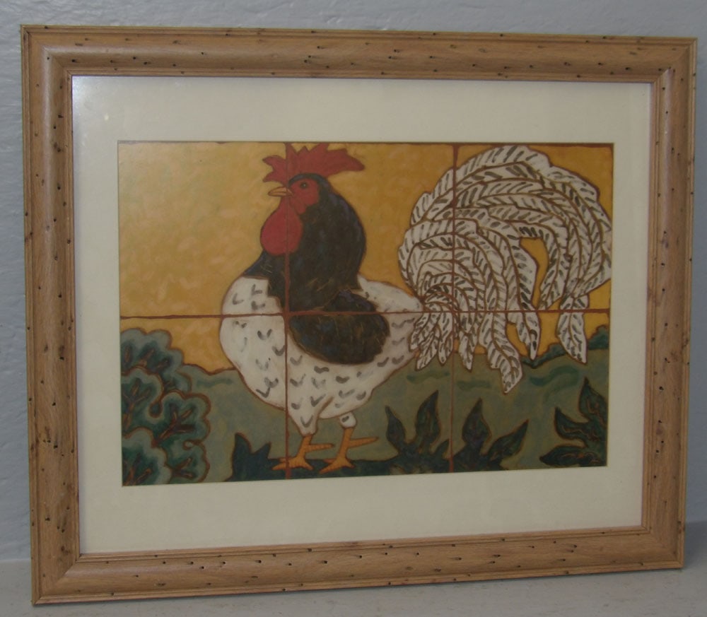 Framed Rooster Tile Form Print Artist Signed (1 of 3)