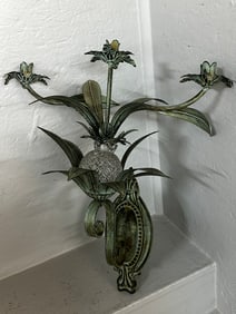 Ornate Three Light Metal & Pineapple Glass Form Wall Sconce