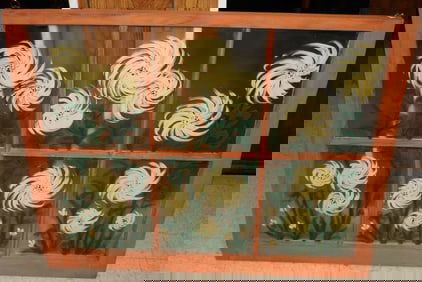 Rustic Framed Six Glass Panel Window with Sunflower Painted Motif