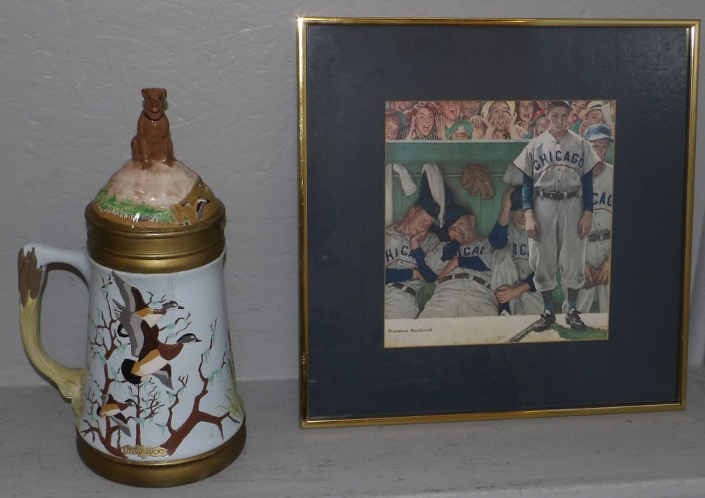 Large Norman Rockwell Hunting Scene Stein & Bottom of The Ninth Print (1 of 8)