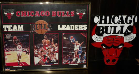 Painted Chicago Bull Wood Sign & Limited Edition Team Leaders