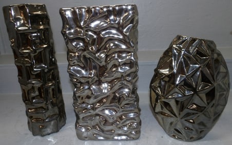 Three Modern Silver Luster Vases